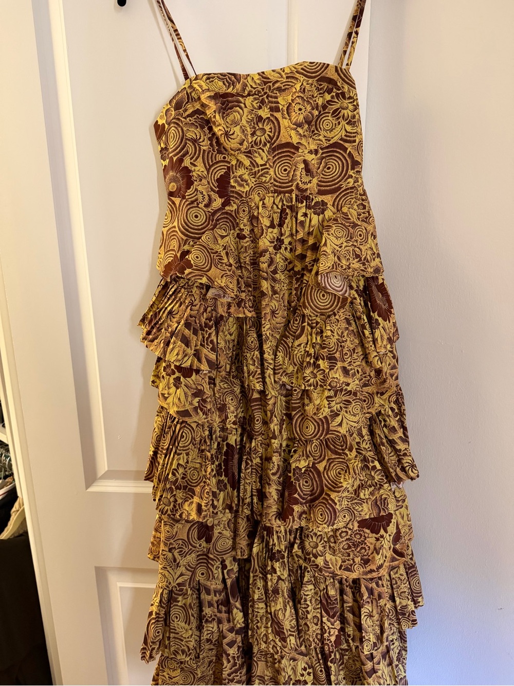 Ulla Johnson Yellow and Brown Tiered Ruffle Maxi Dress - Picture 2 of 4